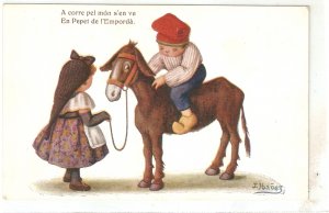 J.Ibañez. Catalan couple.  Horse. Cariccature Humorous Spanish PC 1920s