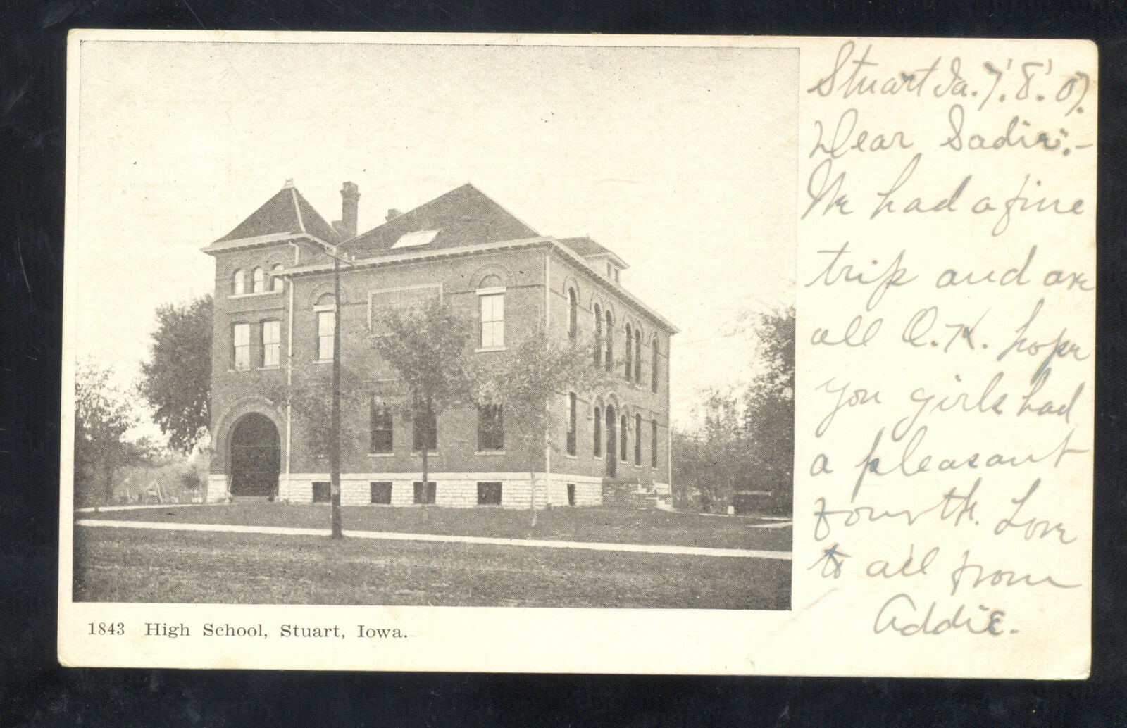 Stuart Iowa High School Building Vintage Postcard 1907 Sherman Fulton