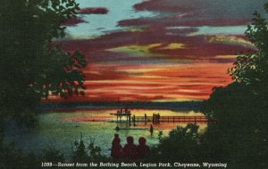 Vintage Postcard 1958 Sunset From Bathing Beach Legion Park Cheyenne Wyoming WY