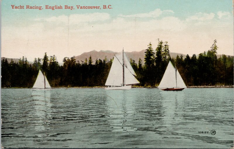Vancouver BC Yacht Racing English Bay Sailboats Boating Sailing Postcard G36