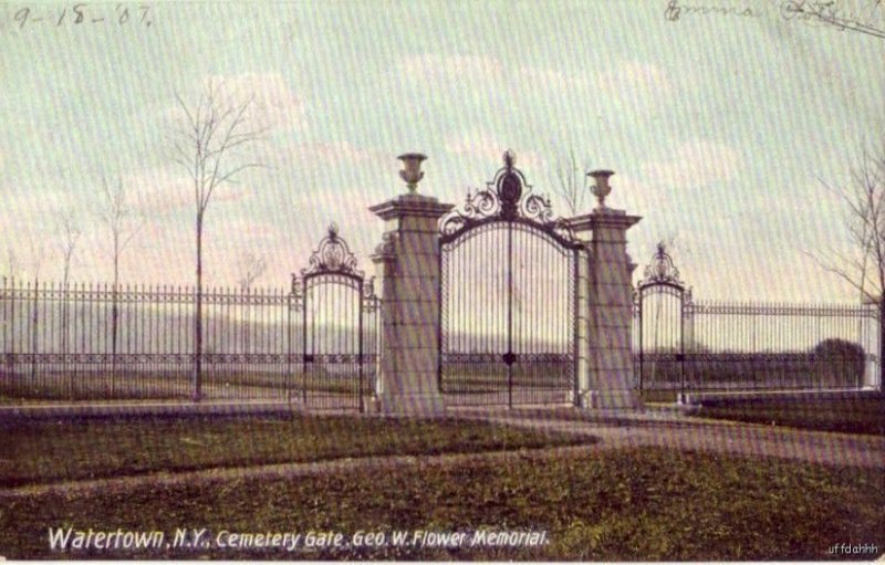 WATERTOWN, NY CEMETERY GATE GEO. W. FLOWER MEMORIAL 1907