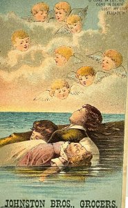 1883 Johnston Bros Grocers Creepy Dead Children Island Angels Poem Ad Card