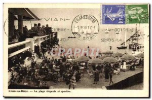 Old Postcard Evian les Bains Beach and elegant Sports