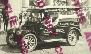 Decorah IOWA RPPC 1922 HOOD TIRES DELIVERY TRUCK Service Car Garage ADVERTISING