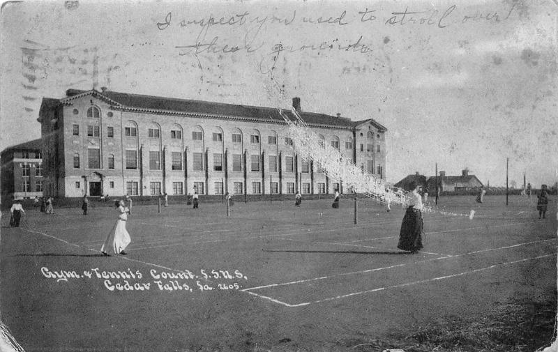 Cedar Falls Iowa~State Normal School~Gym & Tennis Courts~Ladies Playing~1910