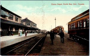 NORTH BAY, Ontario Canada ~ Train UNION DEPOT Railroad Station c1910s Postcard