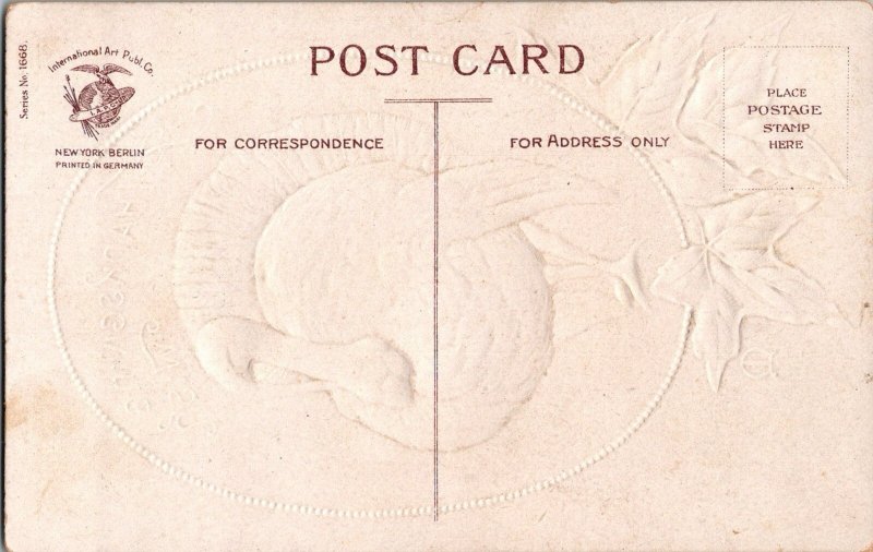 Antique Thanksgiving Postcard CLAPSADDLE Artist Signed Turkey Maple Leaf JD5