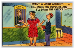 Postcard I Want A Joint Account Vintage Standard View Comic Card 