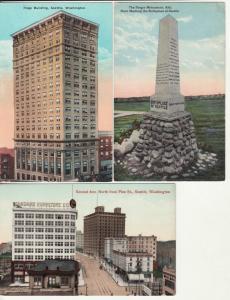 WA   SEATTLE  3 postcards  2ND AVE, Hoge Bldg, MONUMENT