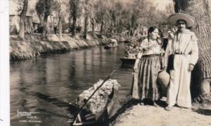 Mexico Xochimilco Canal Scene Real Photo