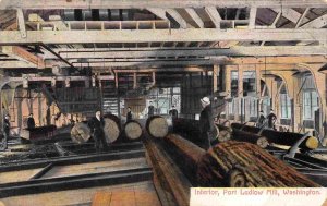 Logging Lumber Mill Interior Port Ludlow Washington 1912 postcard