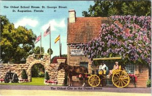 2~ca1940's Postcards FL, St Augustine  SPEISSSEGGER DRUG STORE & SCHOOL HOUSE