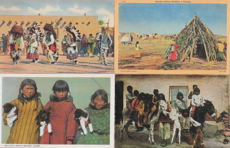 HL-10 - Lot of 4 American Indian Dancers Western Souvenir Picture Postcard