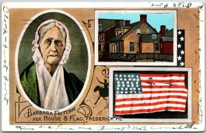 Frederick Maryland, 1929 Barbara Fritchie Portrait, Her House & Flag,  Postcard