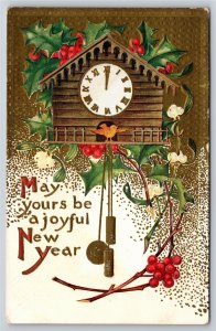New Year~Mistletoe~Coo Coo Clock~Orange Bird~Vintage Postcard