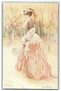 Gabriel Nicolet Signed Postcard Pretty Woman Forest Scene Oilette Tuck's c1910's