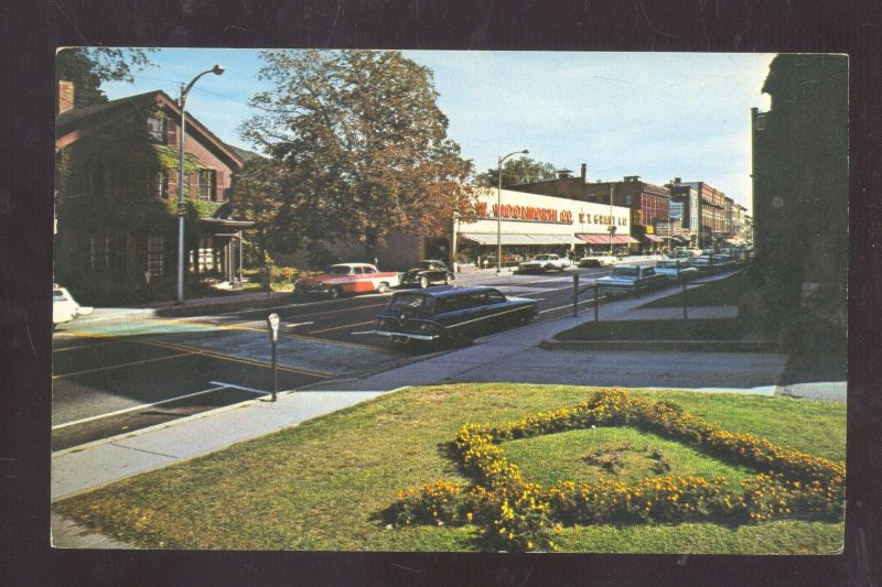 BRATTLEBORO VERMONT DOWNTOWN STREET SCENE OLD CARS STORES VINTAGE POSTCARD