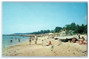 East Lyme Connecticut Postcard Rocky Neck State Park Bathing Beach Swimming 1960