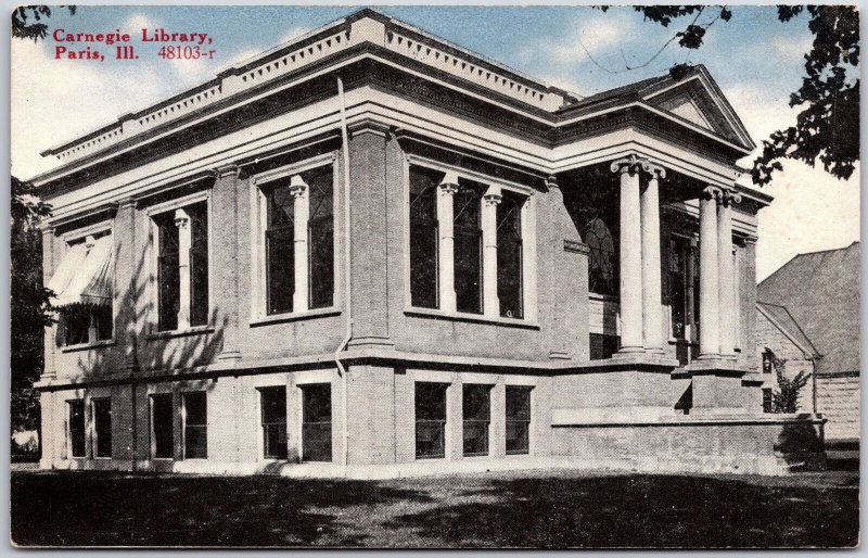 Carnegie Library Paris Illinois IL Public Building Landmark Posted Postcard