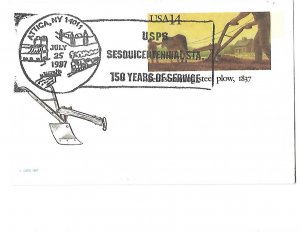 USPS Postcard 14 Cent Sesquicentennial Sta. Plow Image Attica NY July 25, 1987