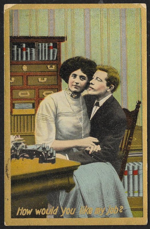 Secretary Sitting on Mans Lap Would You Like My Job Used c1909