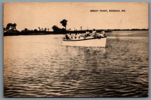Postcard Bozman MD c1944 Breezy Point Talbot County Chesapeake Bay Men on Boat