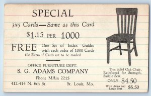 Solid Oak Chair S G Adams Company St. Louis Missouri MO Advertising Postcard