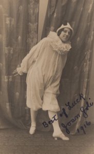 Joan Joli Edwardian Female Clown Pierrot Hand Signed WW1 Postcard