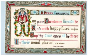 c1910's Christmas Message Holly Berries Charlotte Murray Embossed Postcard 