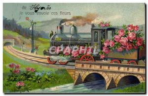 Old Postcard Hyeres Train Flowers