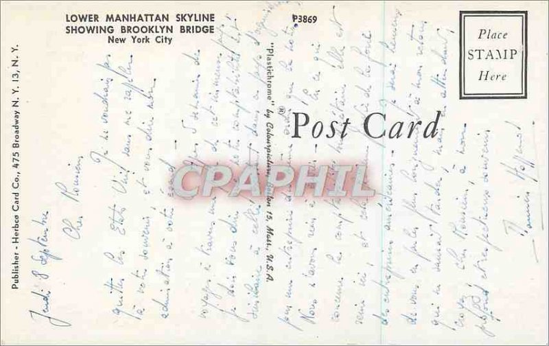 Modern Postcard Lower Manhattan skyline showing brooklyn bridge new york city