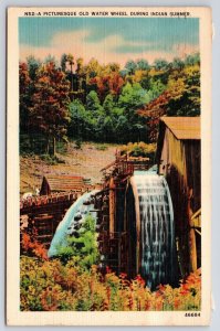 Vintage Postcard 1943 Picturesque Old Water Wheel Indian Summer Newport Tenn. TN