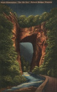 Vintage Postcard 1930's Night Illumination The 4th Day Natural Bridge Virginia