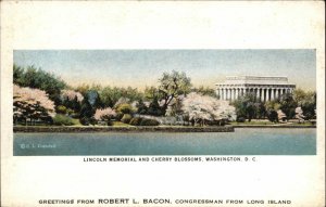 Long Island NY Congressman Robert L Baconb Greeting Washington DC Postcard