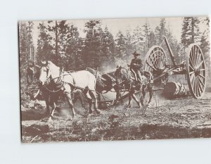 Postcard High Wheel Logging Cart George Pacific Historical Museum Oregon USA