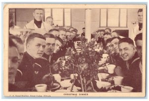 1918 Christmas Dinner US Naval Station Great Lakes Illinois IL Antique Postcard