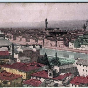 1910 Florence, Italy Panoramic Birds Eye View Litho Postcard Hand Colored A21