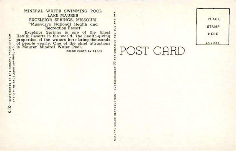 Mo Excelsior Springs Lake Maurer Mineral Water Swimming Pool Curteichcol Hippostcard
