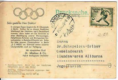 Germany Reichsportfeld 1936 Olympics  Pharmaceutical Ad Card