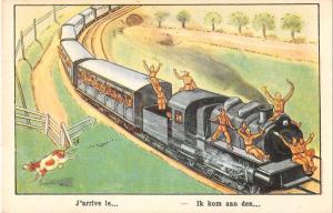 Greetings Train Military Antique Postcard J41524