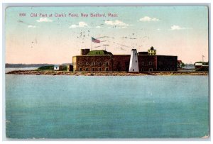 1907 Old Fort at Clark's Point US Flag New Bedford Massachusetts MA Postcard