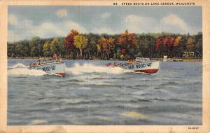 Lake Geneva Wisconsin Speed Boats Waterfront Antique Postcard K71506