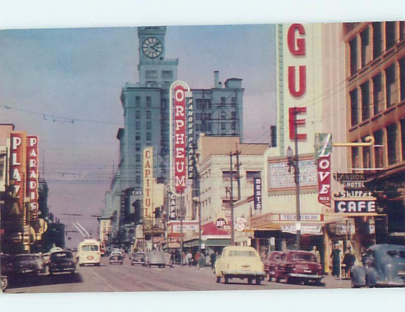 Pre-1980 OLD CARS & SHOPS ALONG STREET Vancouver British Columbia BC F0583