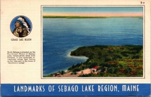 Landmarks Of Sebago Lake Region Maine Multi View Portrait Linen Postcard