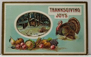 Thanksgiving Joy Embossed Golden Trim Turkey 1911 Buxton to Douglas Postcard D17