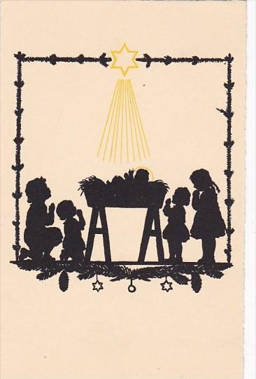 Silhouette Postcard Star Shining On Children and Manger