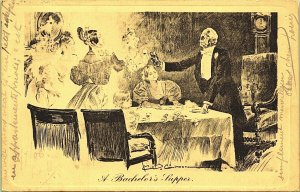 A Bachelor's Supper Victorian Women Clock Pictorial Comedy Henderson Postcard