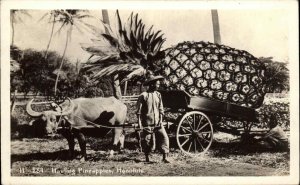 Exaggeration Fantasy Chinese Man w/ Giant Pineapple Honolulu Hawaii HI RPPC