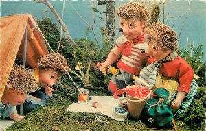 Postcard 1950s dressed hedgehog family camping humor Kiener TP24-1051