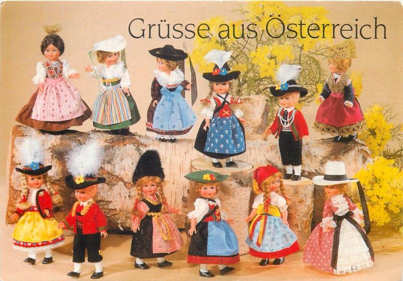 Postcard = Dressed puppets dolls austrian folk costumes Austria